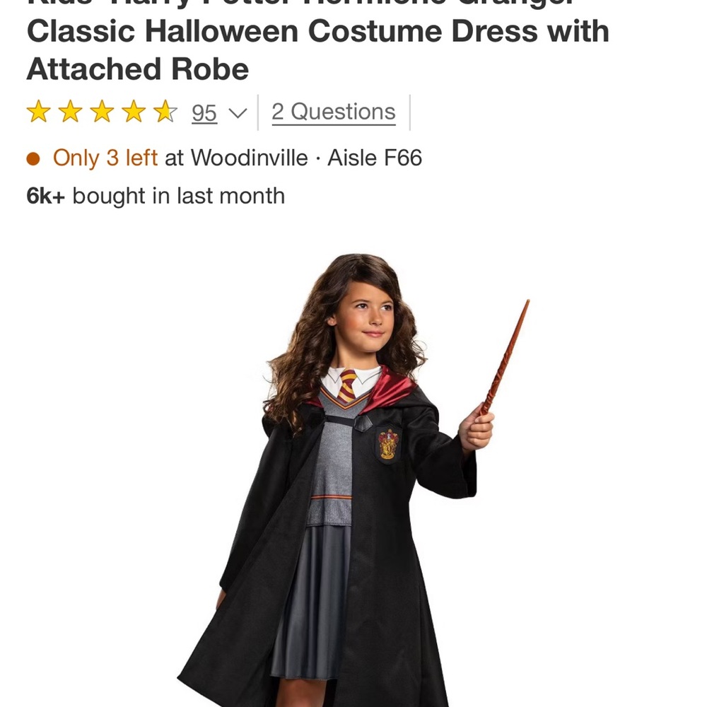 Girl Harry Potter Hermione Granger Classic Halloween Costume Dress M 7/8